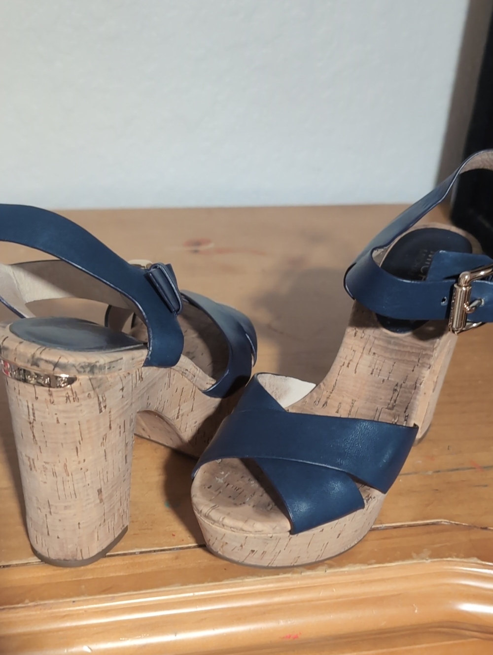 Michael Kors Navy Blue Cork Platform Sandals